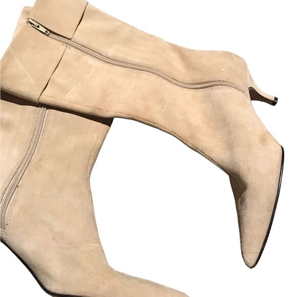 Pello Moda tan velvet heeled zip up vintage boots excellent condition - Picture 2 of 4